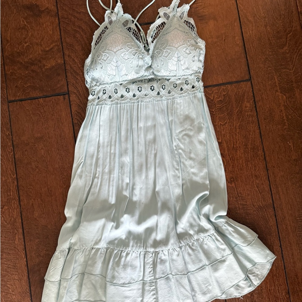 Pink Lily Lace Trimmed mint green Dress